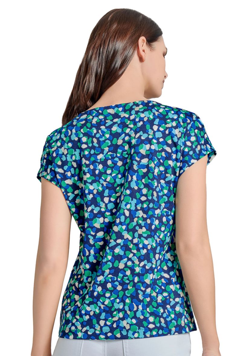 Womens Printed Moss Crepe Cap Sleeve Double Trim Top
