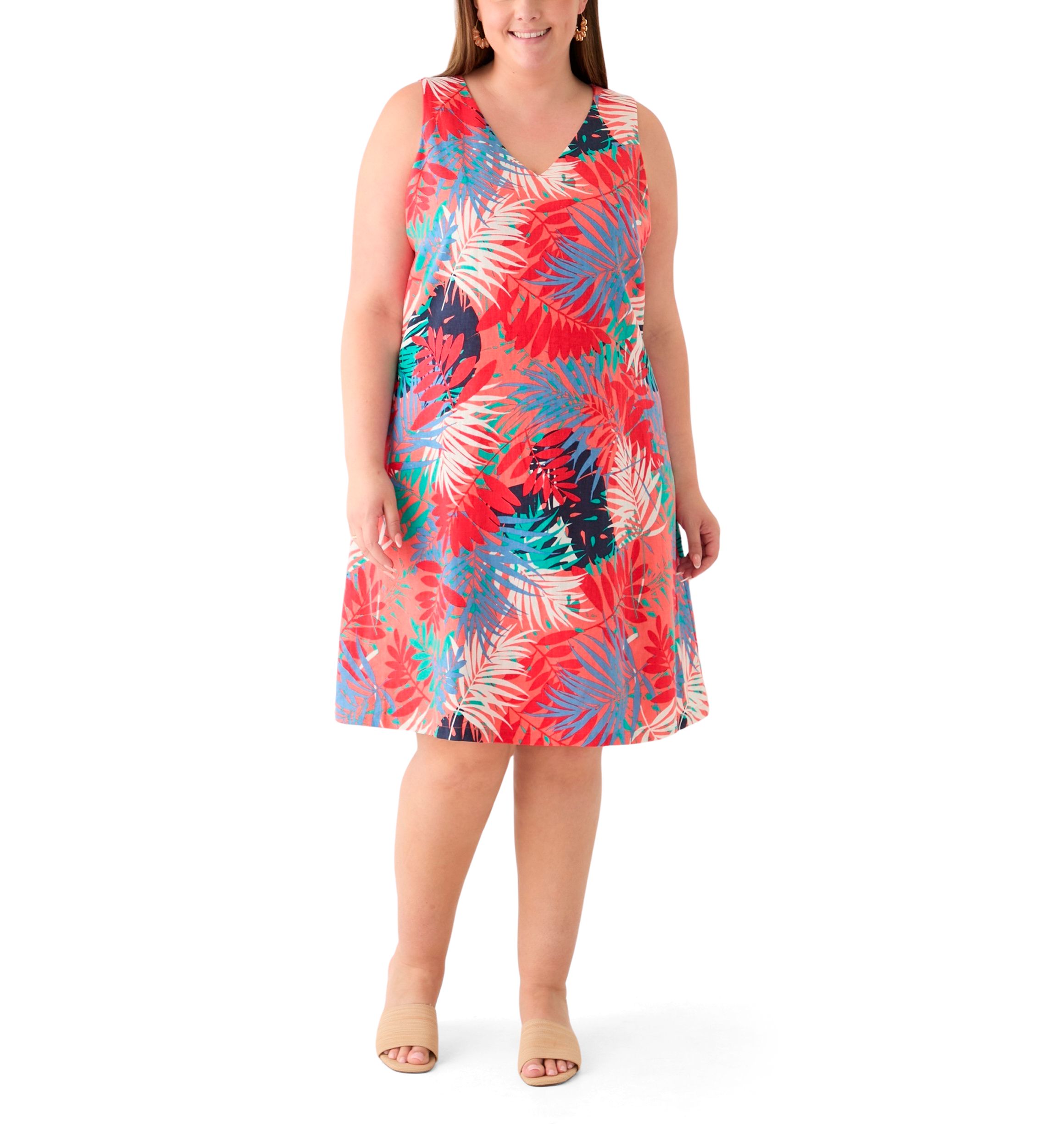 Plus Size Gina V-Neck Sleeveless Trapeze Dress 