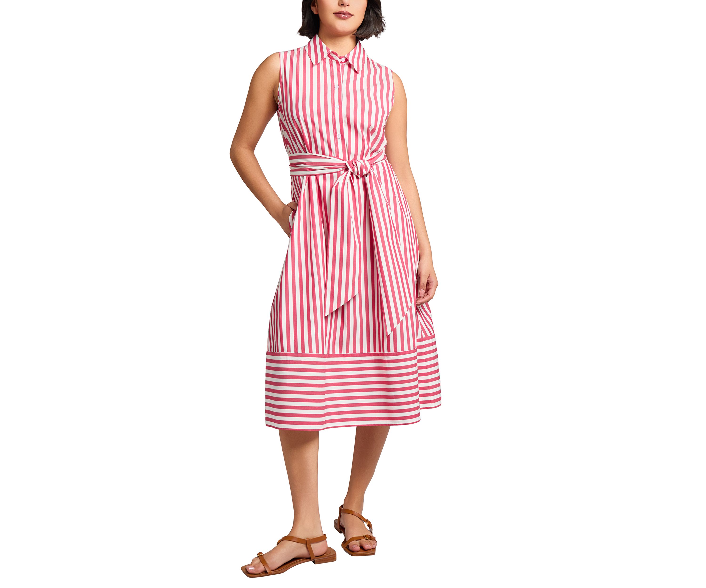 Womens Sleeveless Midi Shirtdress