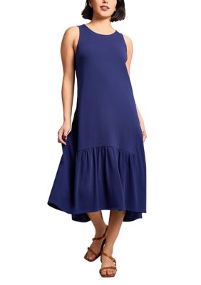 JONES NEW YORK Women's High Low Dress with Ruffle Hem, Navy Blue, Medium
