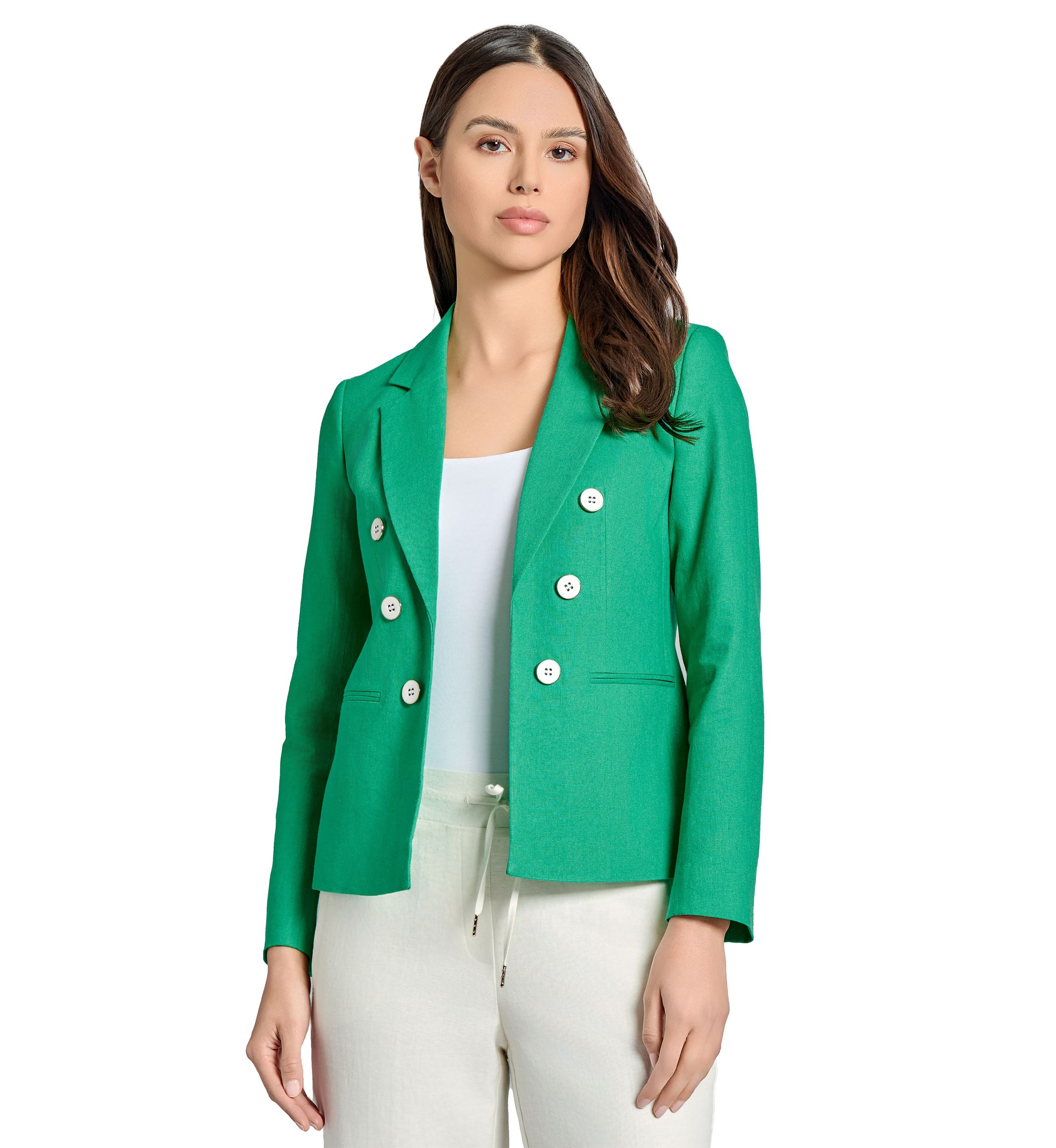 Womens Linen Faux Double Breasted Jacket
