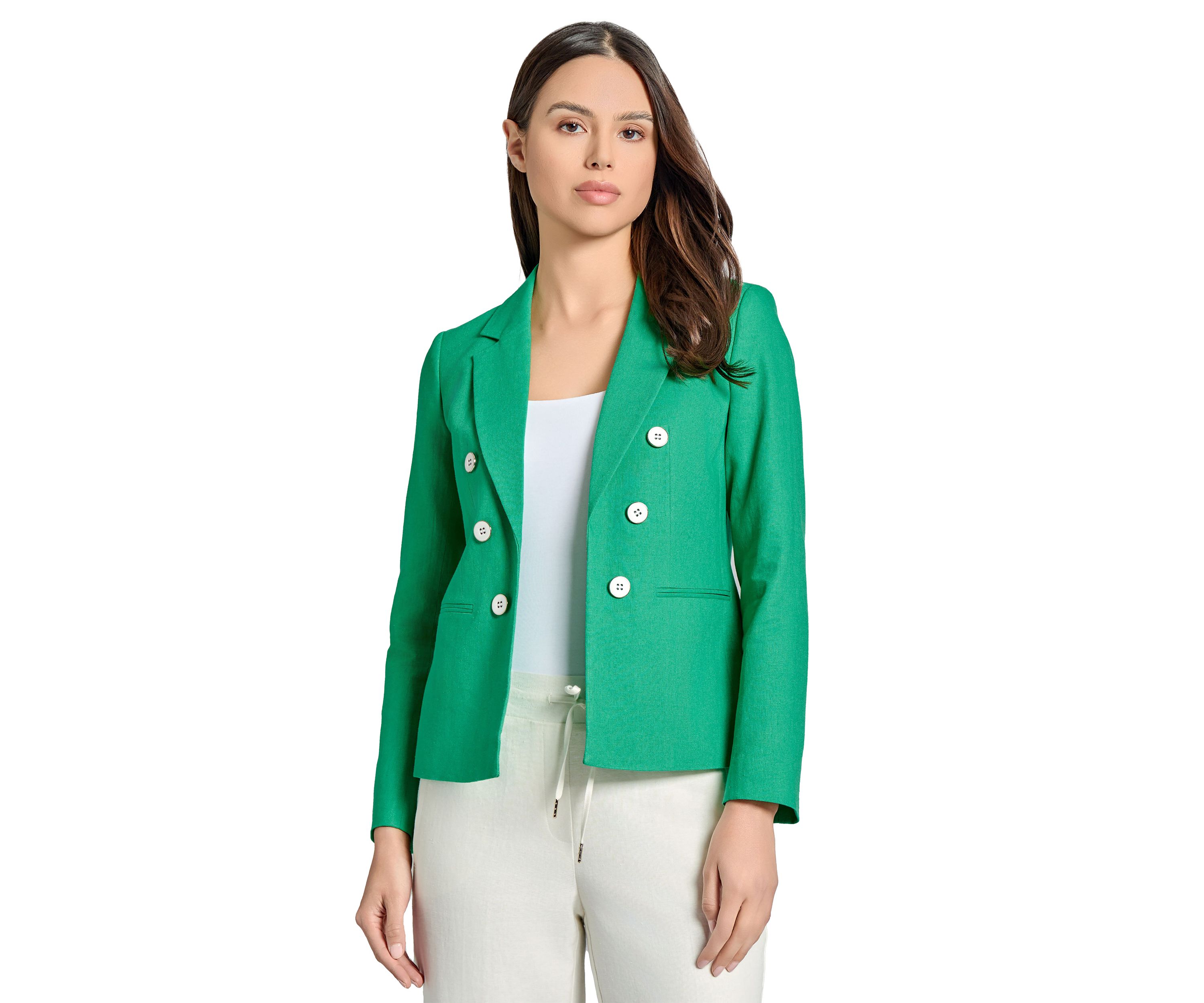 Womens Linen Faux Double Breasted Jacket