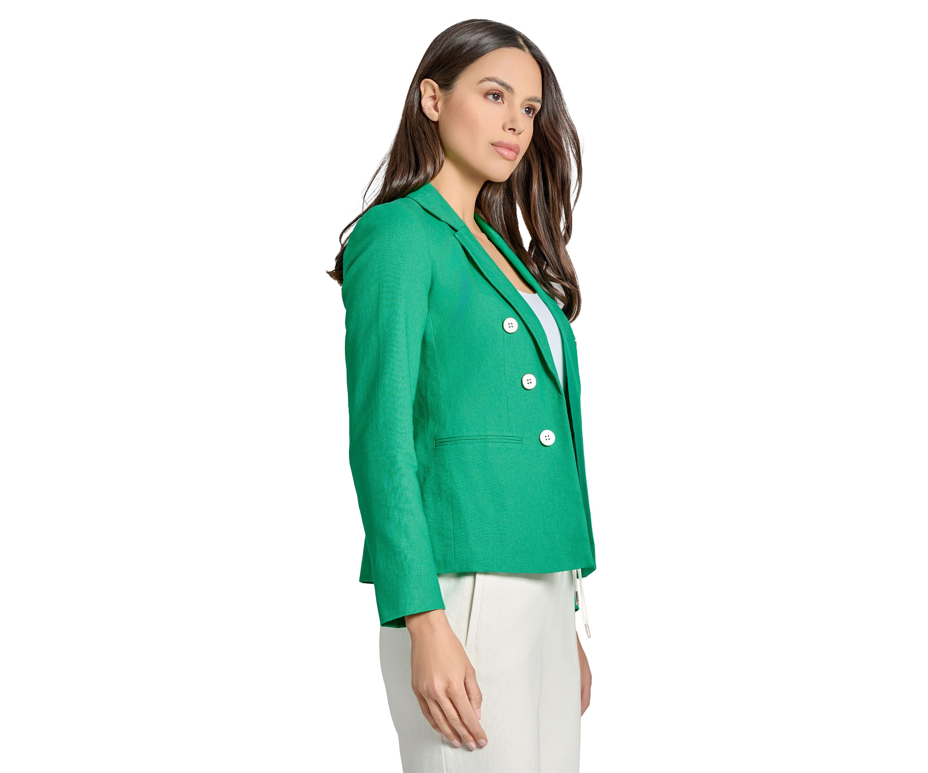 Womens Linen Faux Double Breasted Jacket