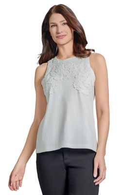 JONES NEW YORK Women's Sleeveless Cutaway AppliquÃ© Top, White