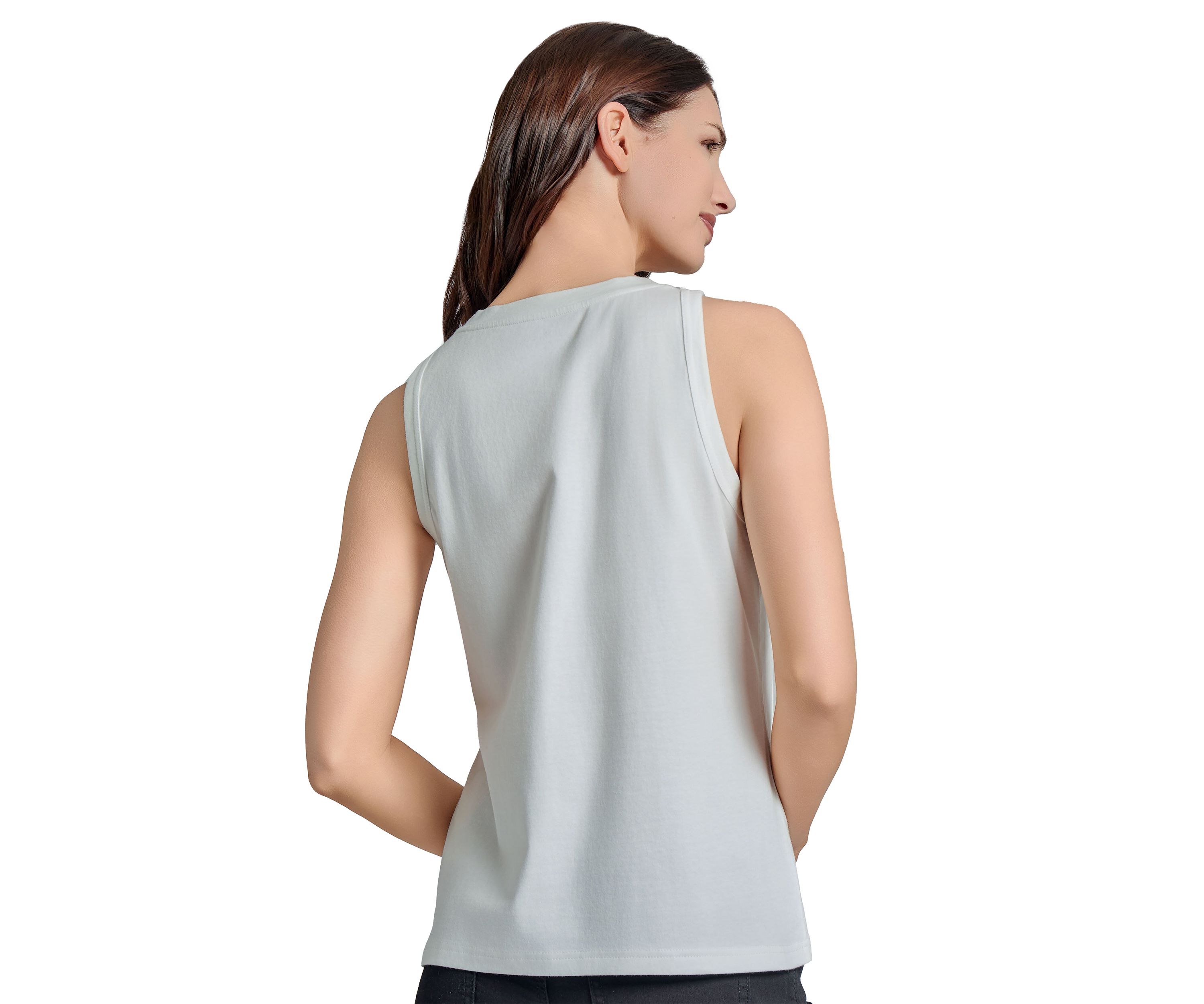 Womens Sleeveless Cutaway Appliqué Top