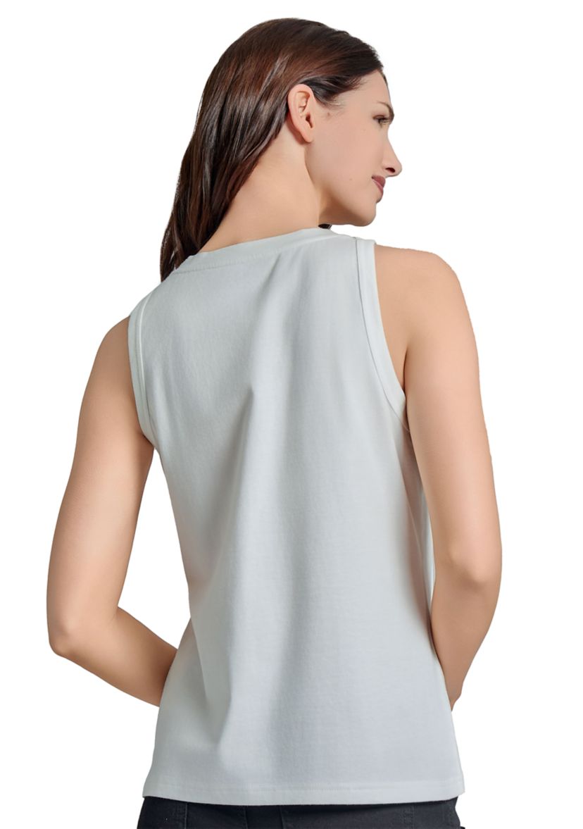 Womens Sleeveless Cutaway Appliqué Top