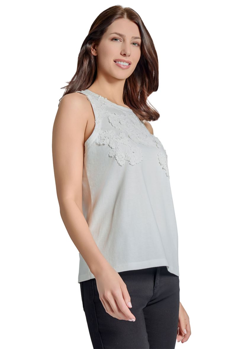 Womens Sleeveless Cutaway Appliqué Top