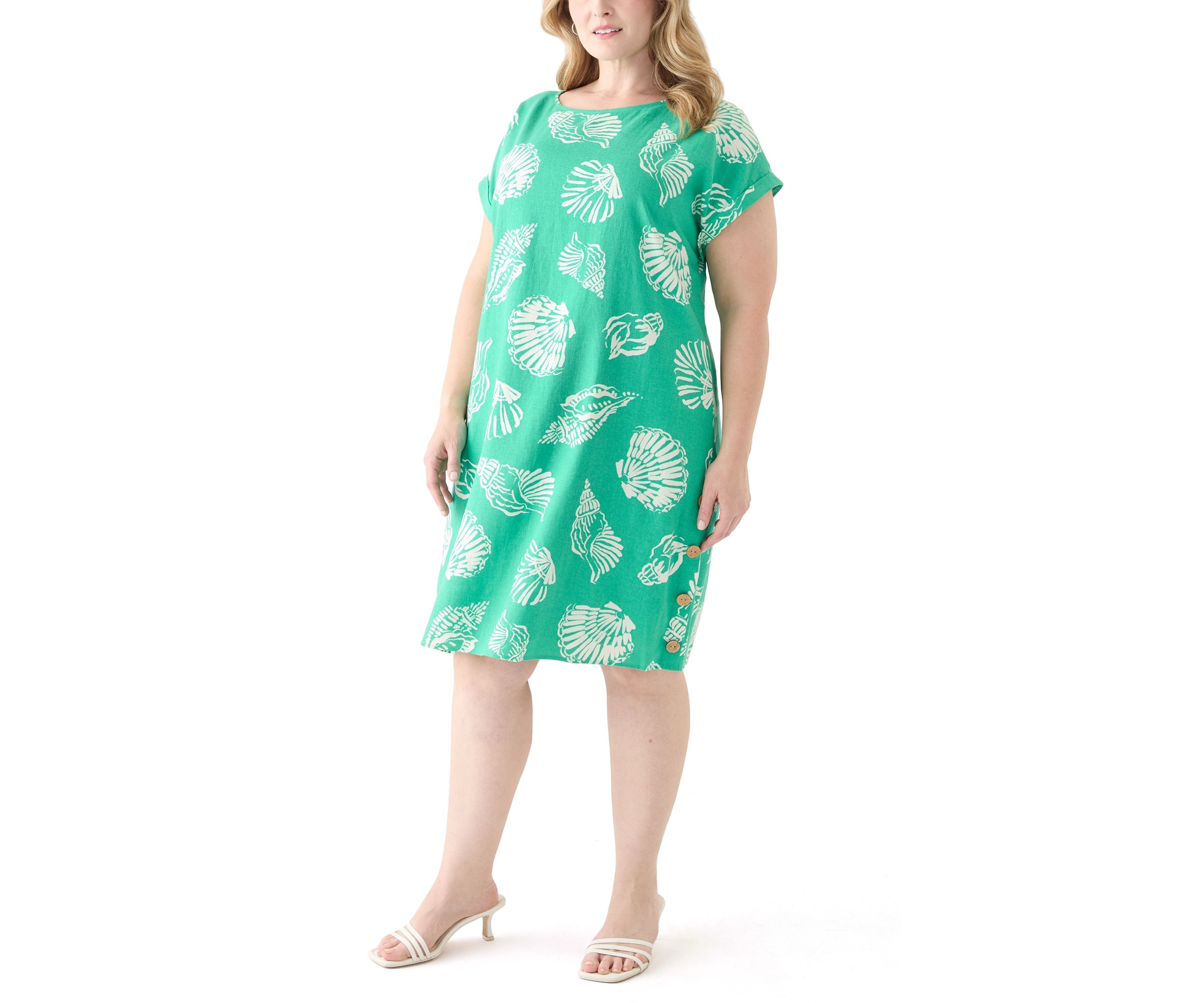 Womens Short Sleeve Side Button Swing Dress 