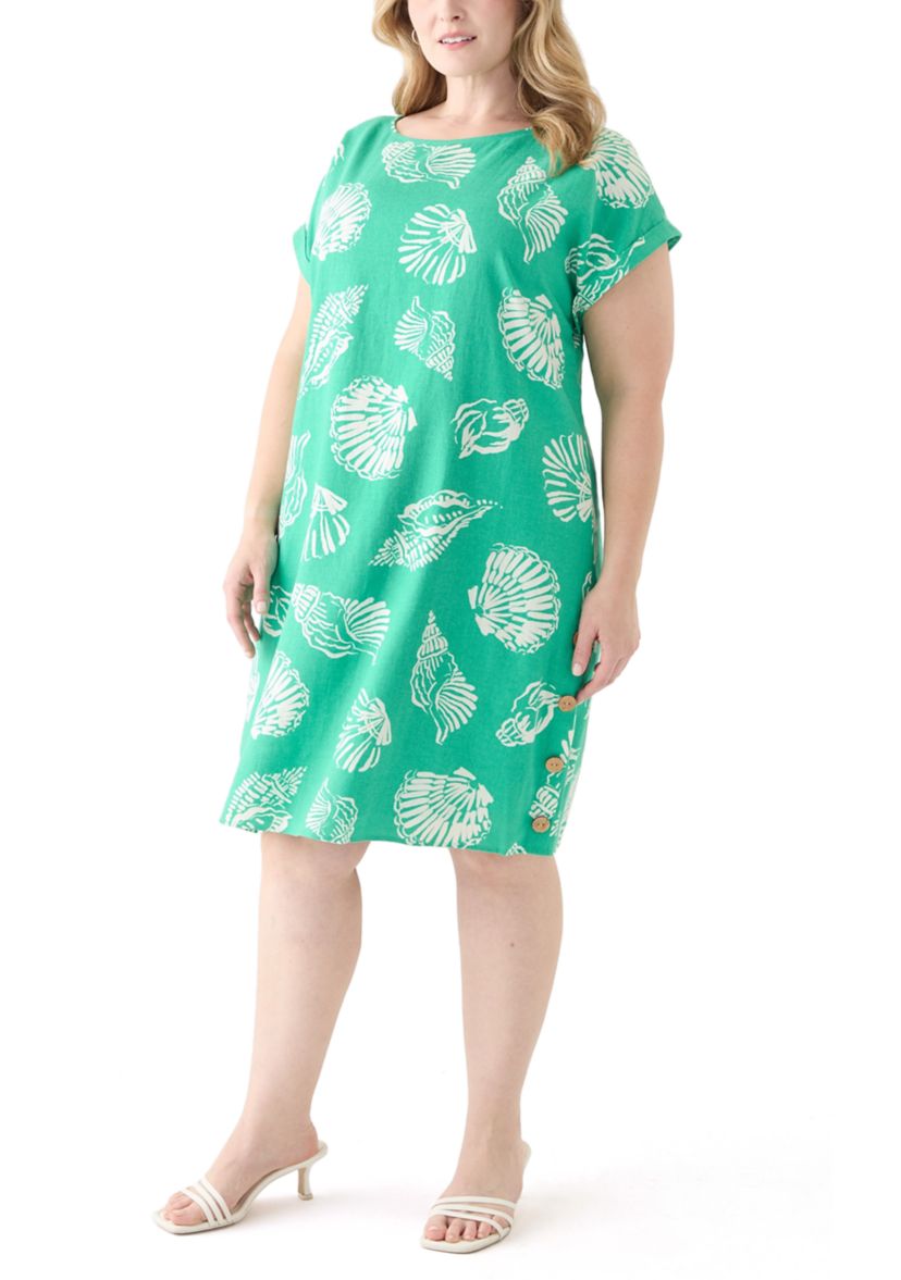 Womens Short Sleeve Side Button Swing Dress 