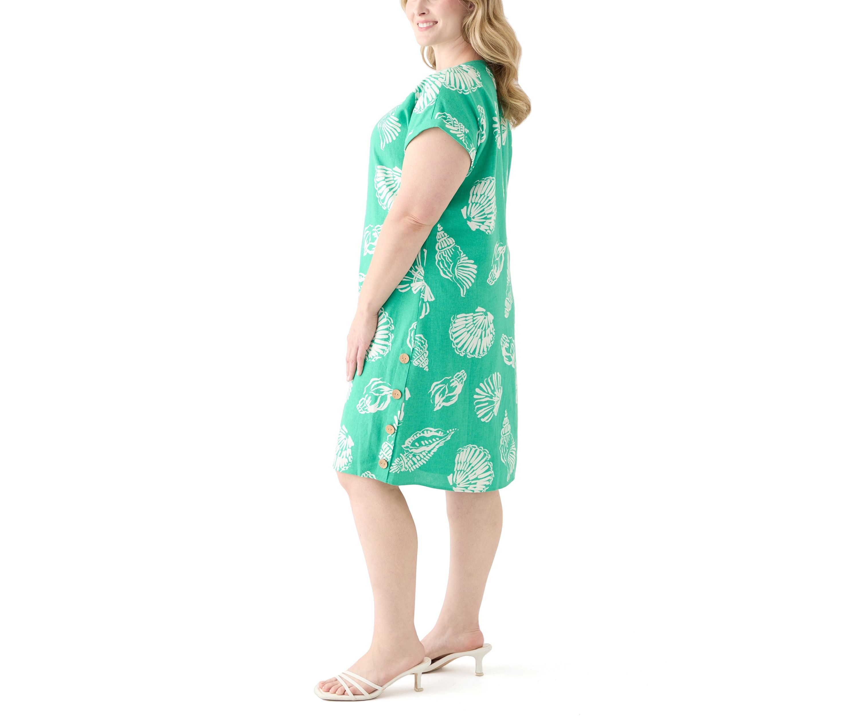 Womens Short Sleeve Side Button Swing Dress 