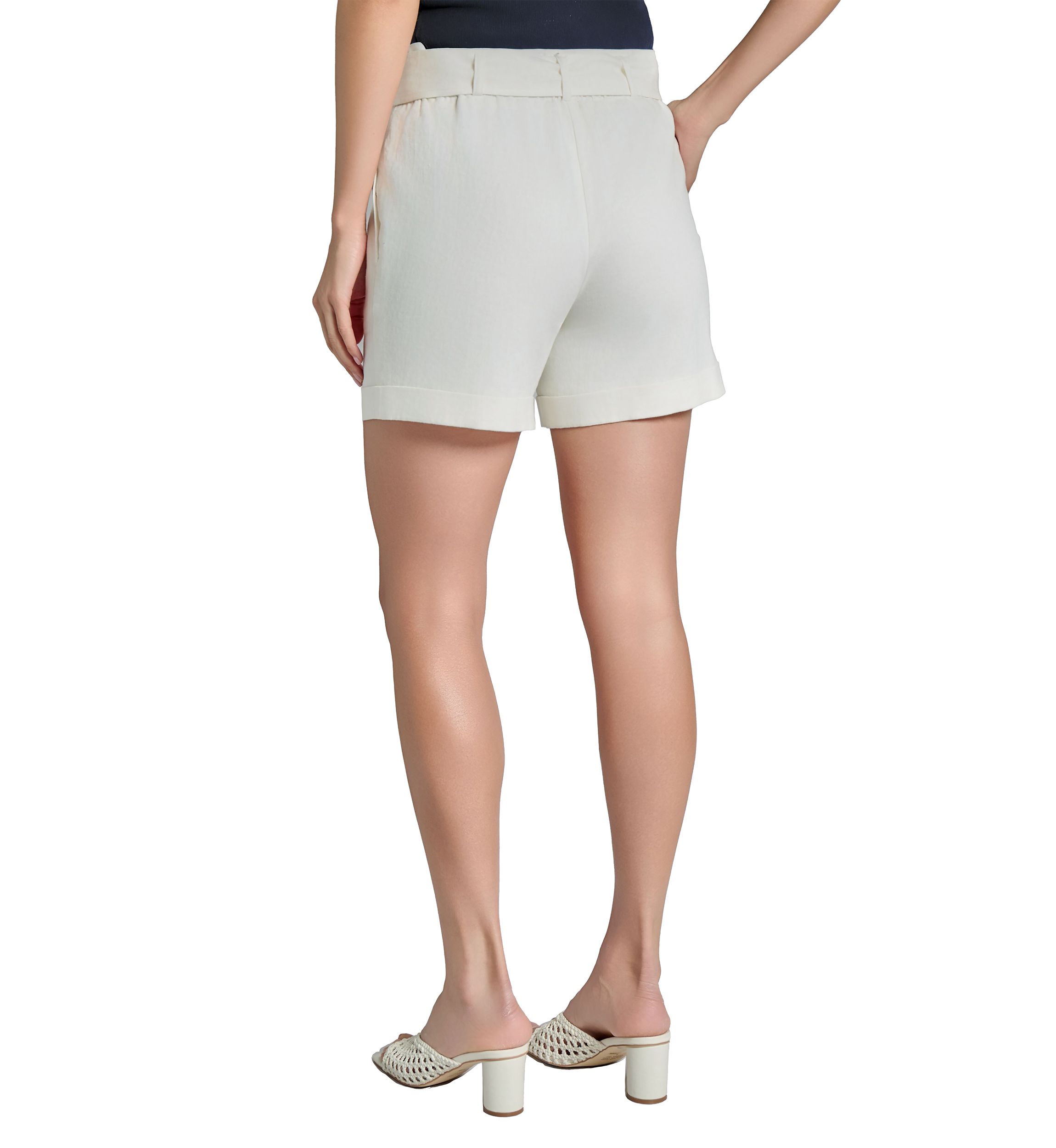Womens Pull On Belted Shorts with Cuffs 