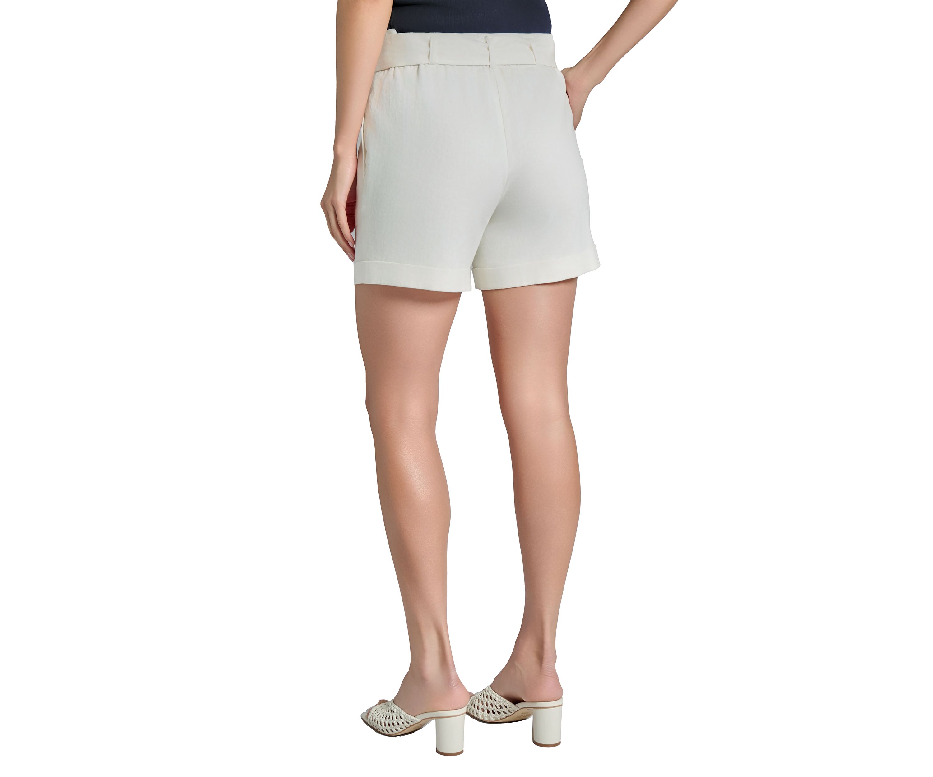 Womens Pull On Belted Shorts with Cuffs 