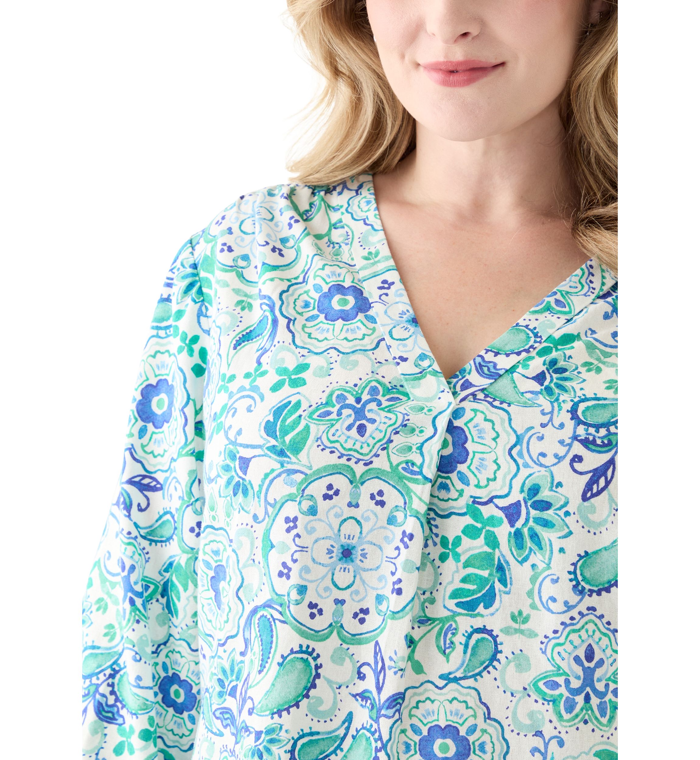 Plus Size 3/4 Sleeve Linen V-Neck Tunic Top