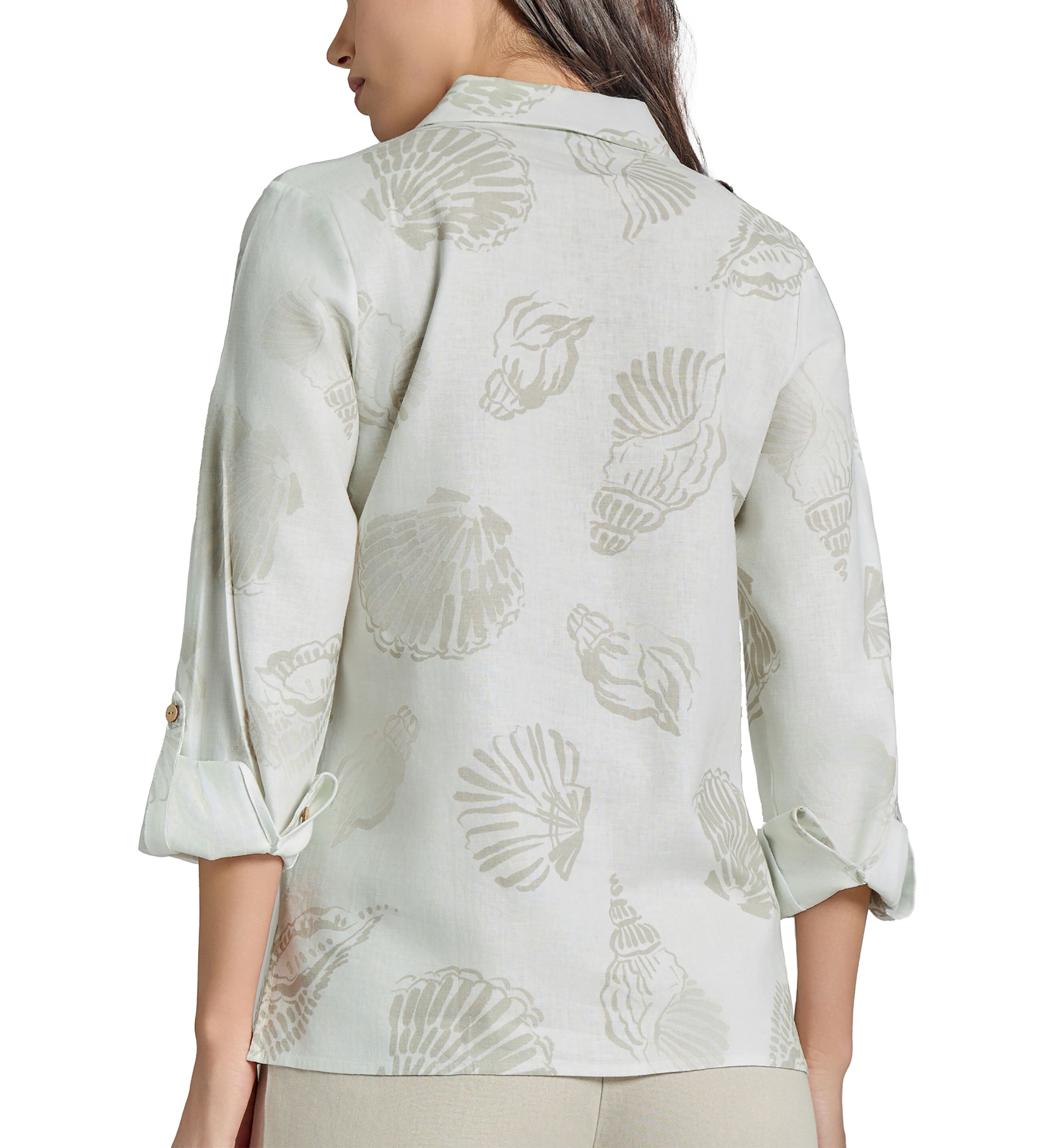 Petite Button Front Long Sleeve Blouse with Side Slits