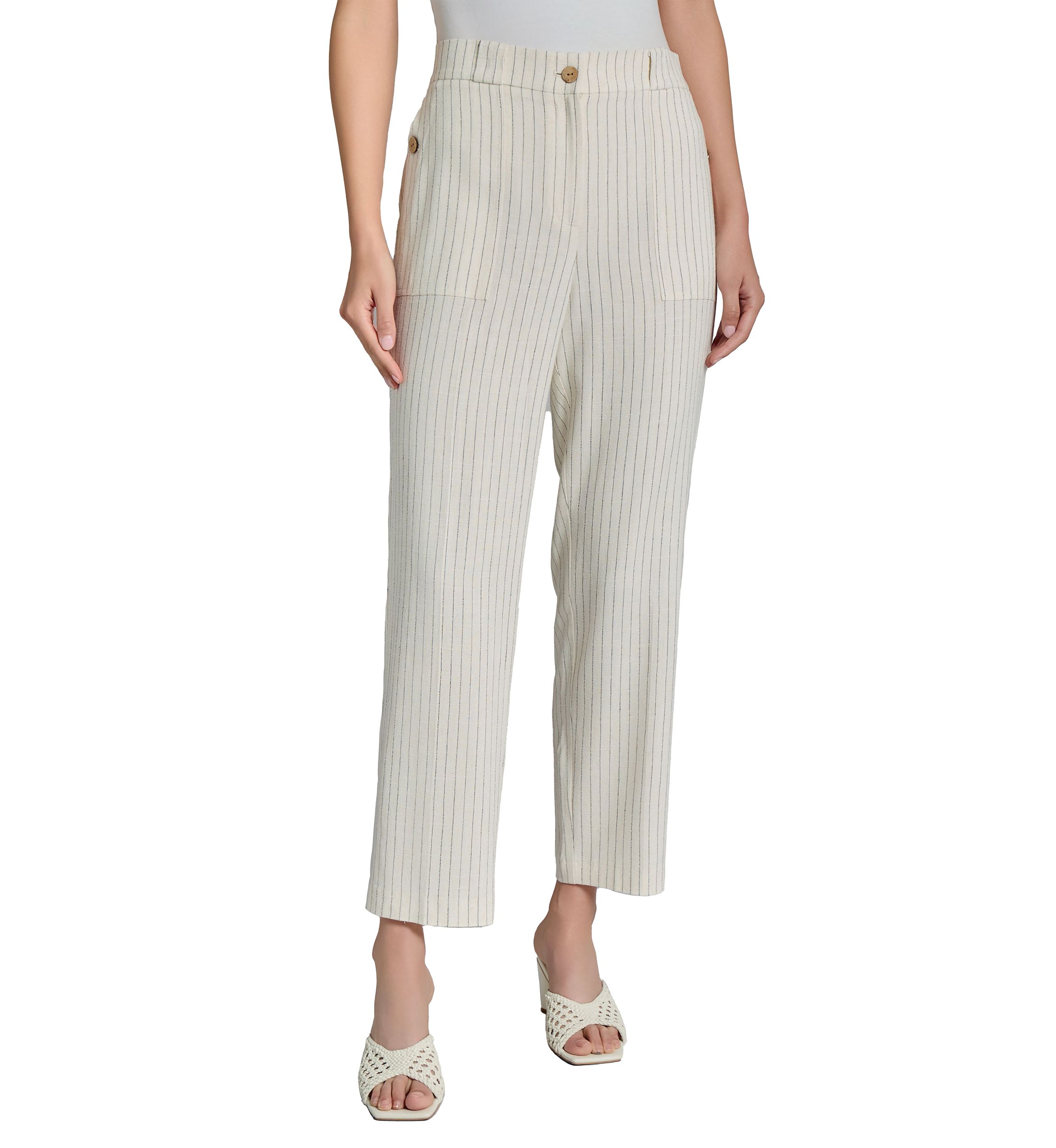 Fly Front Patch Pocket Straight Ankle Pants