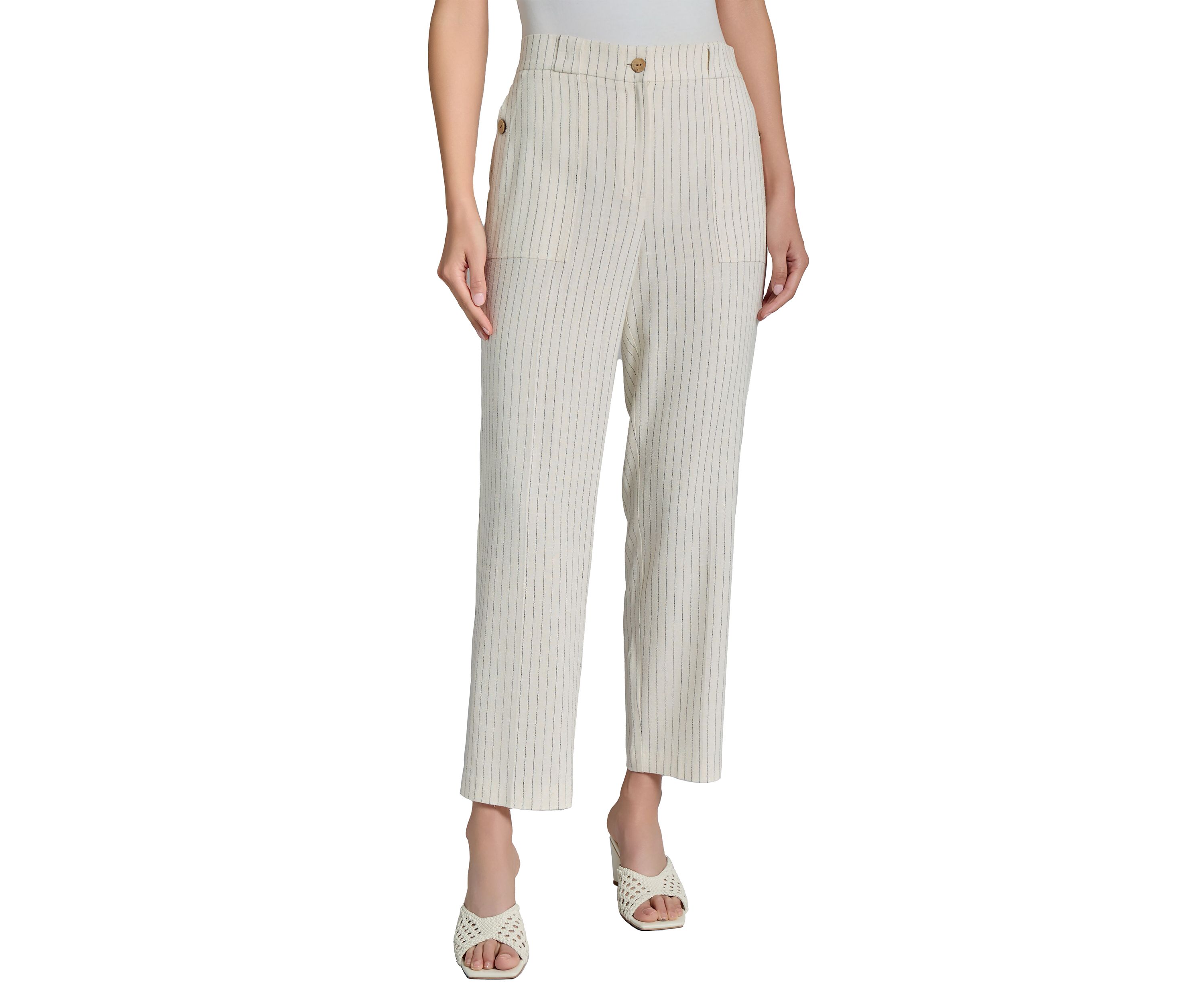 Fly Front Patch Pocket Straight Ankle Pants