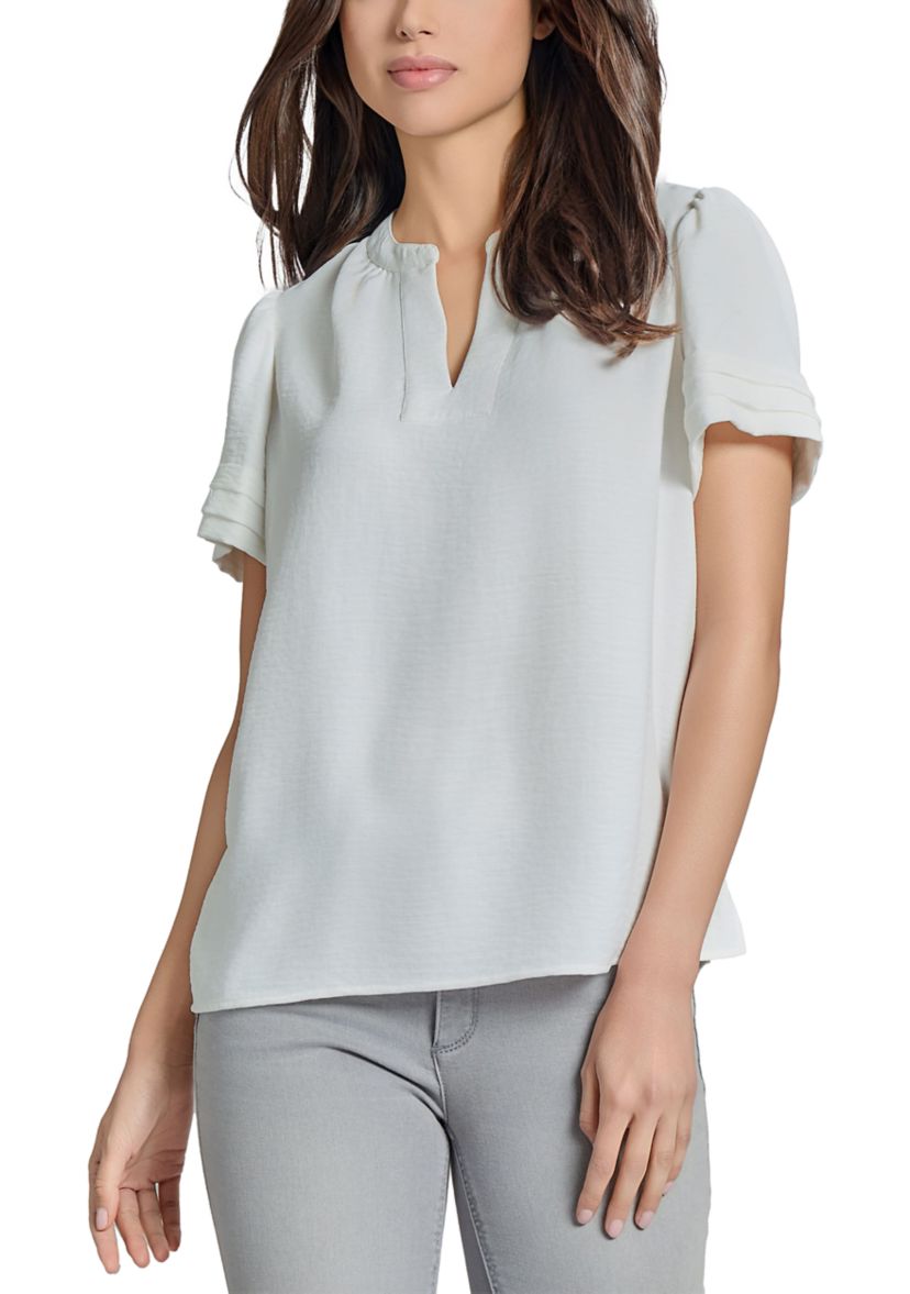 Womens Mandarin Collar Short Sleeve Blouse