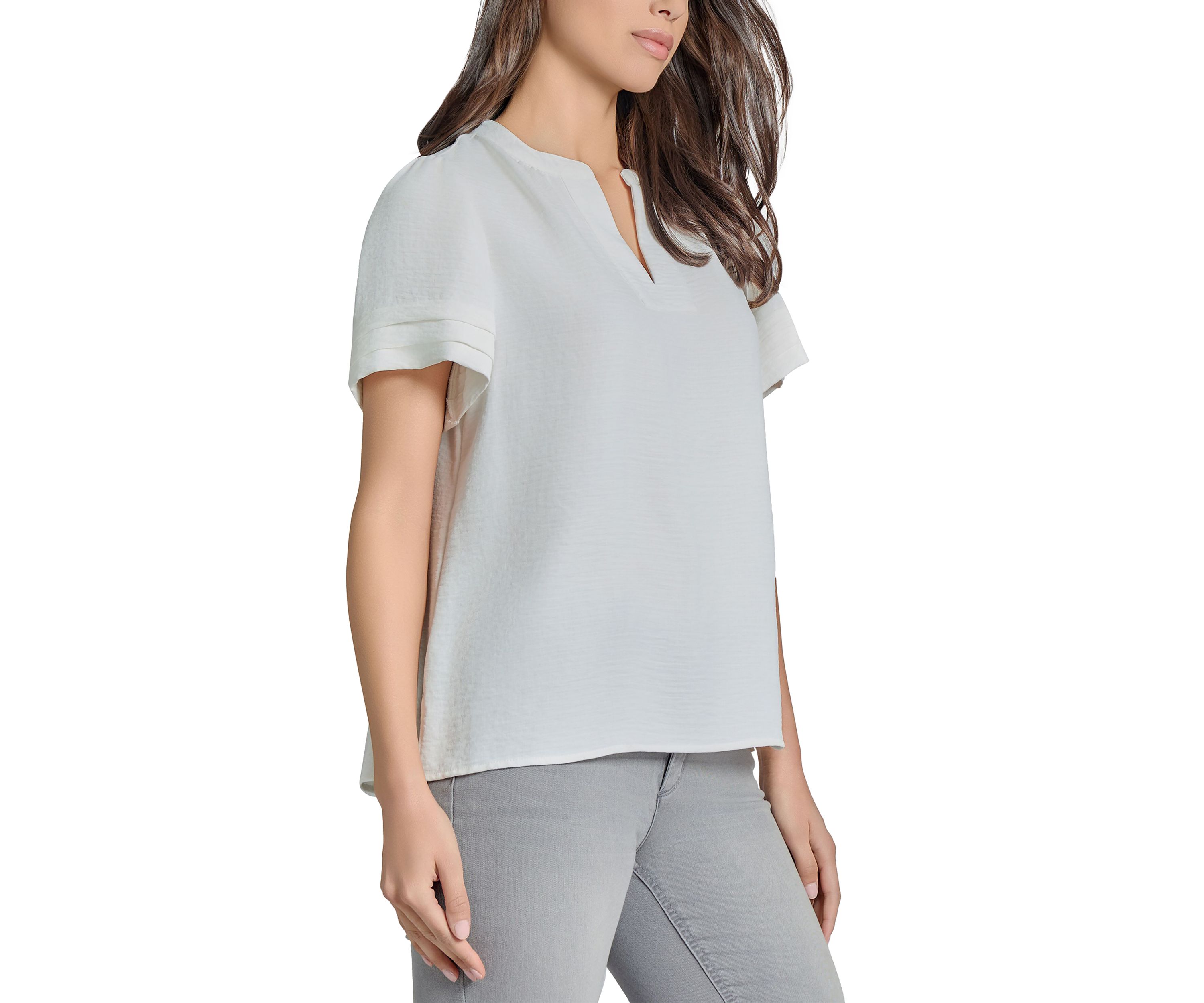Womens Mandarin Collar Short Sleeve Blouse