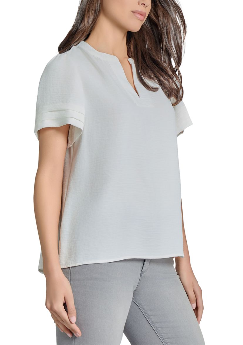Womens Mandarin Collar Short Sleeve Blouse