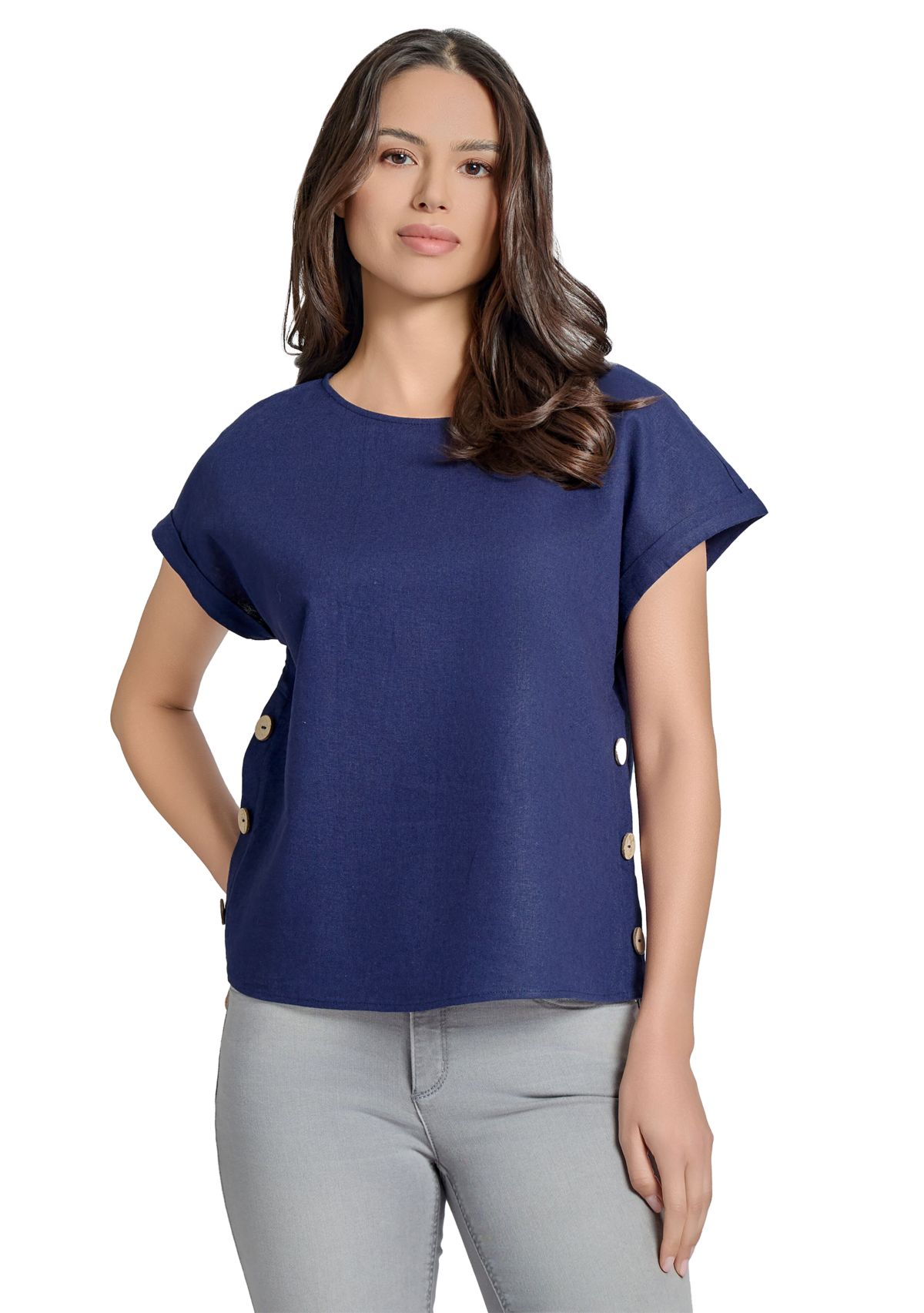 Womens Short Sleeve Button Detail Blouse 
