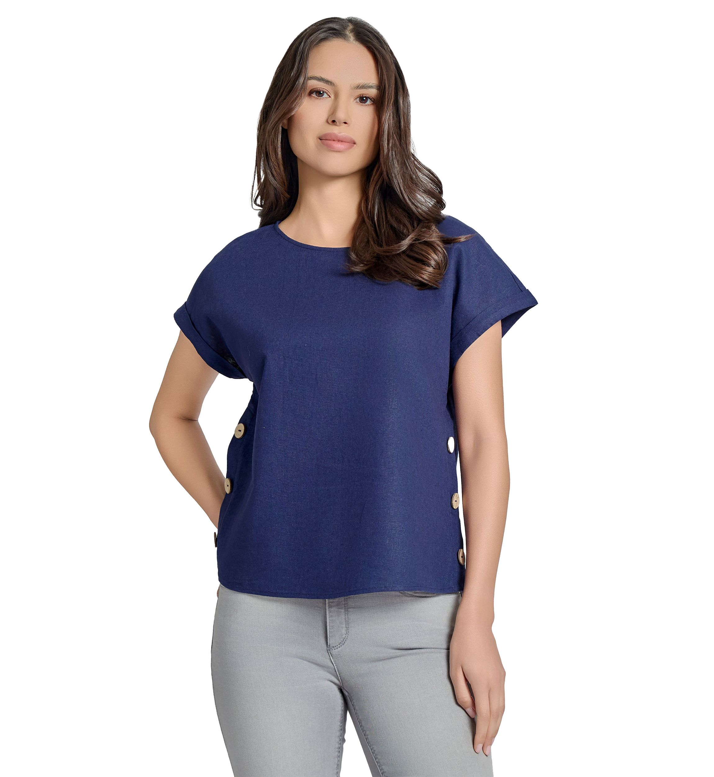 Womens Short Sleeve Button Detail Blouse 