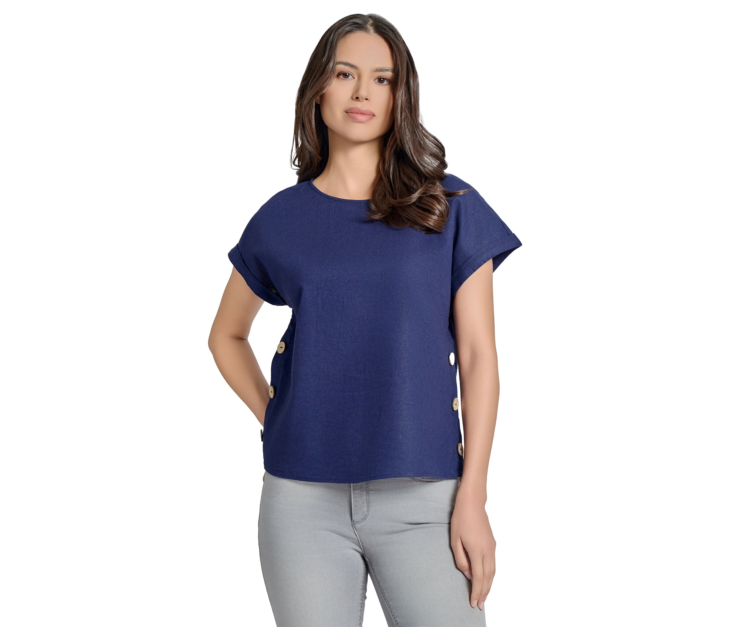 Womens Short Sleeve Button Detail Blouse 