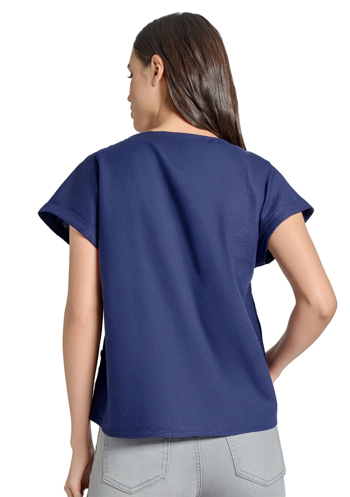 Womens Short Sleeve Button Detail Blouse 
