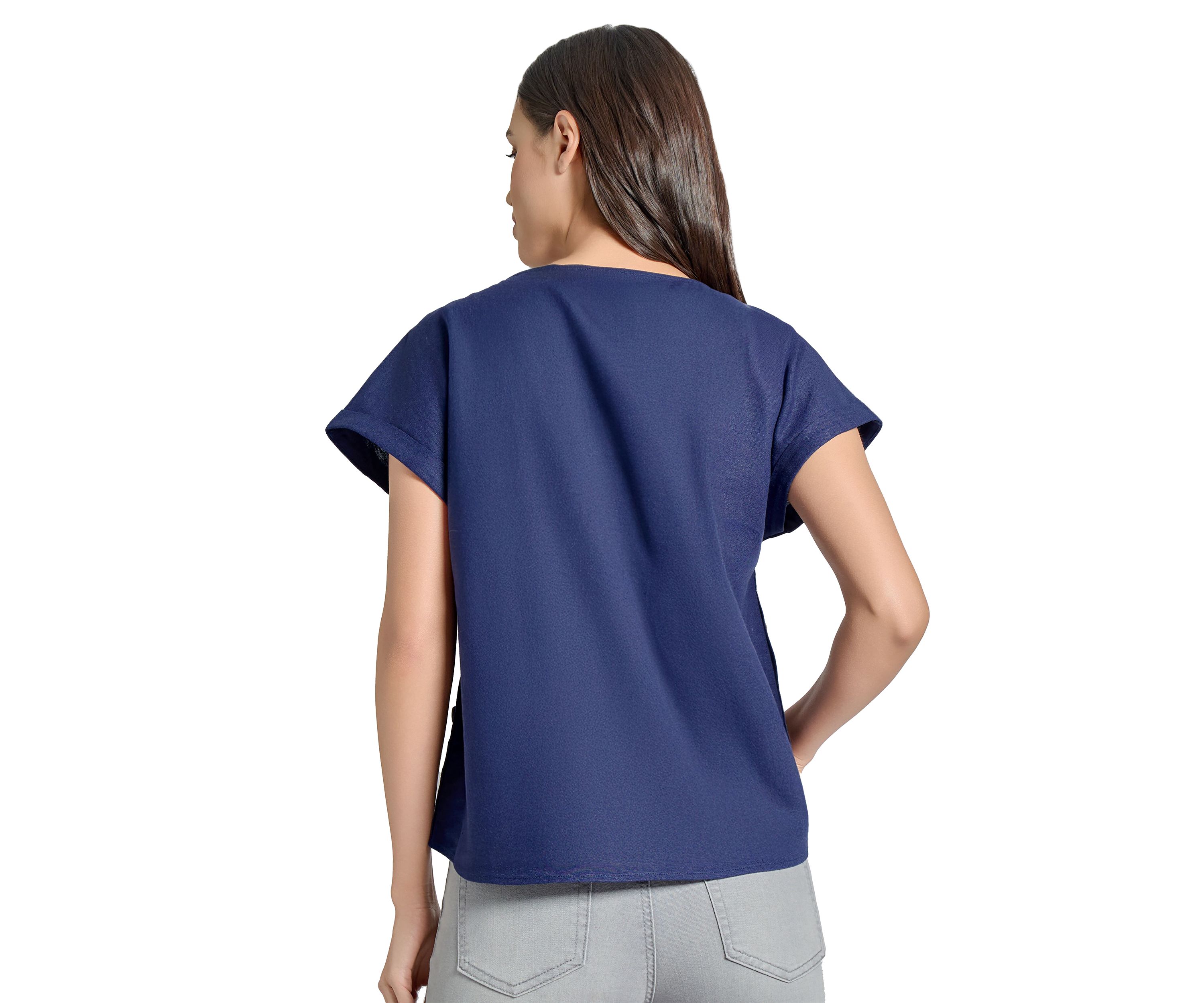 Womens Short Sleeve Button Detail Blouse 