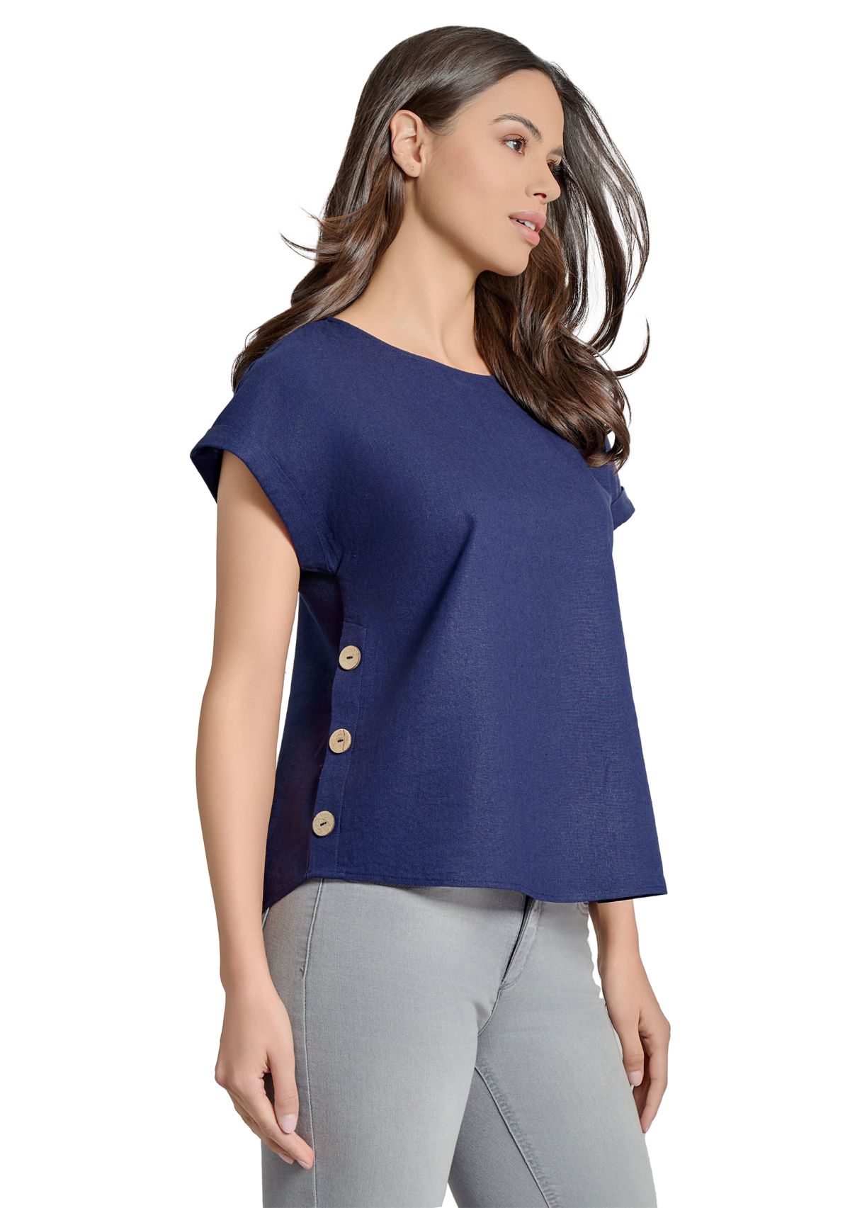 Womens Short Sleeve Button Detail Blouse 
