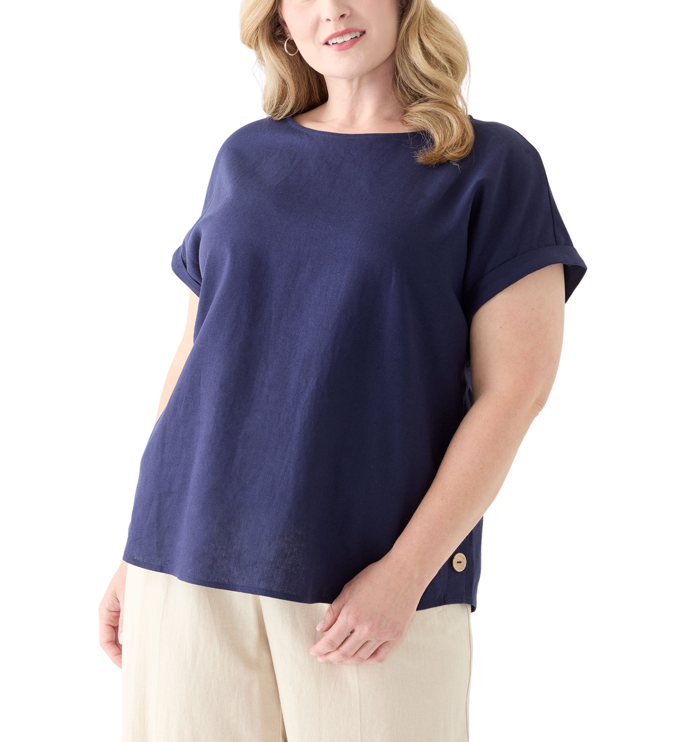 Plus Size Short Sleeve Button Detail Blouse 