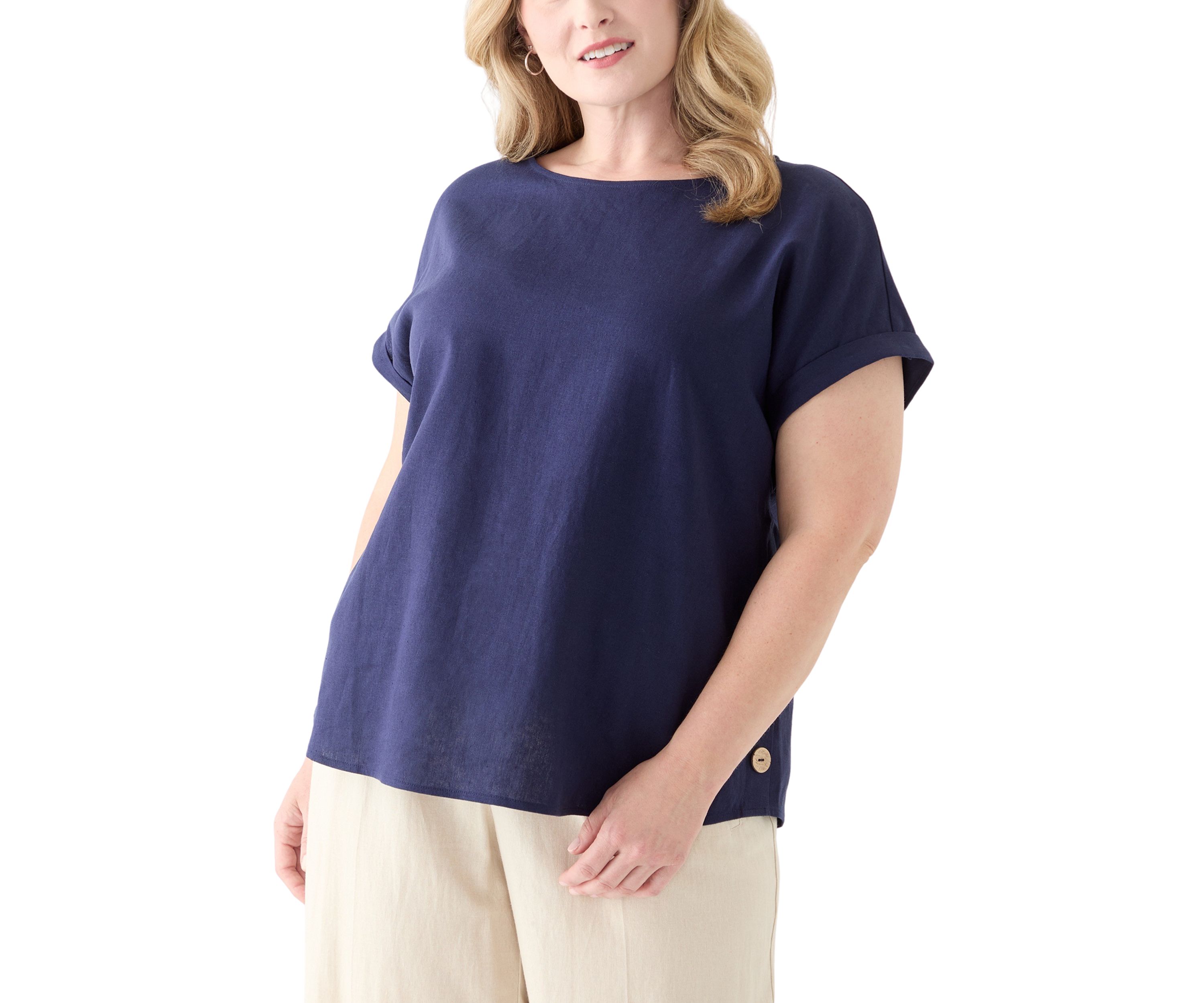 Plus Size Short Sleeve Button Detail Blouse 