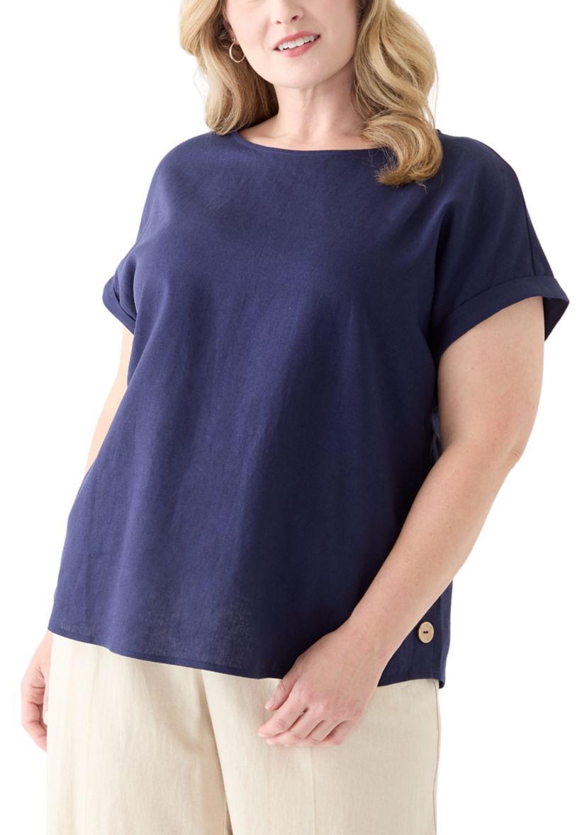 Plus Size Short Sleeve Button Detail Blouse 
