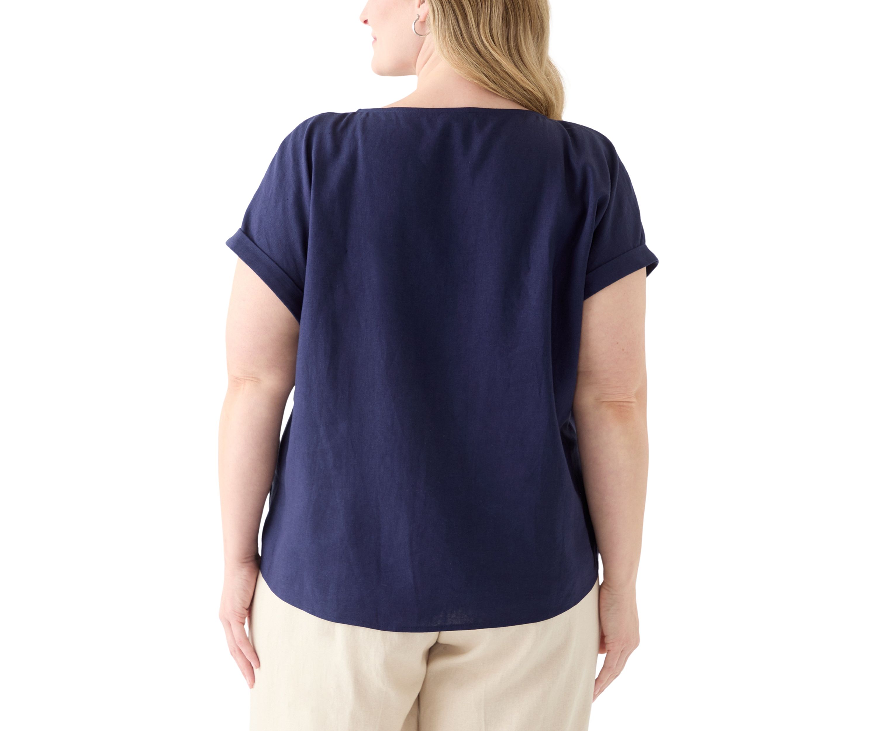 Plus Size Short Sleeve Button Detail Blouse 