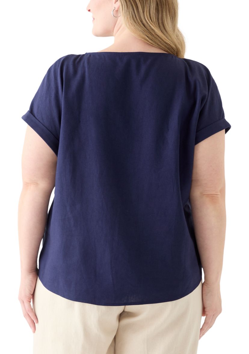 Plus Size Short Sleeve Button Detail Blouse 