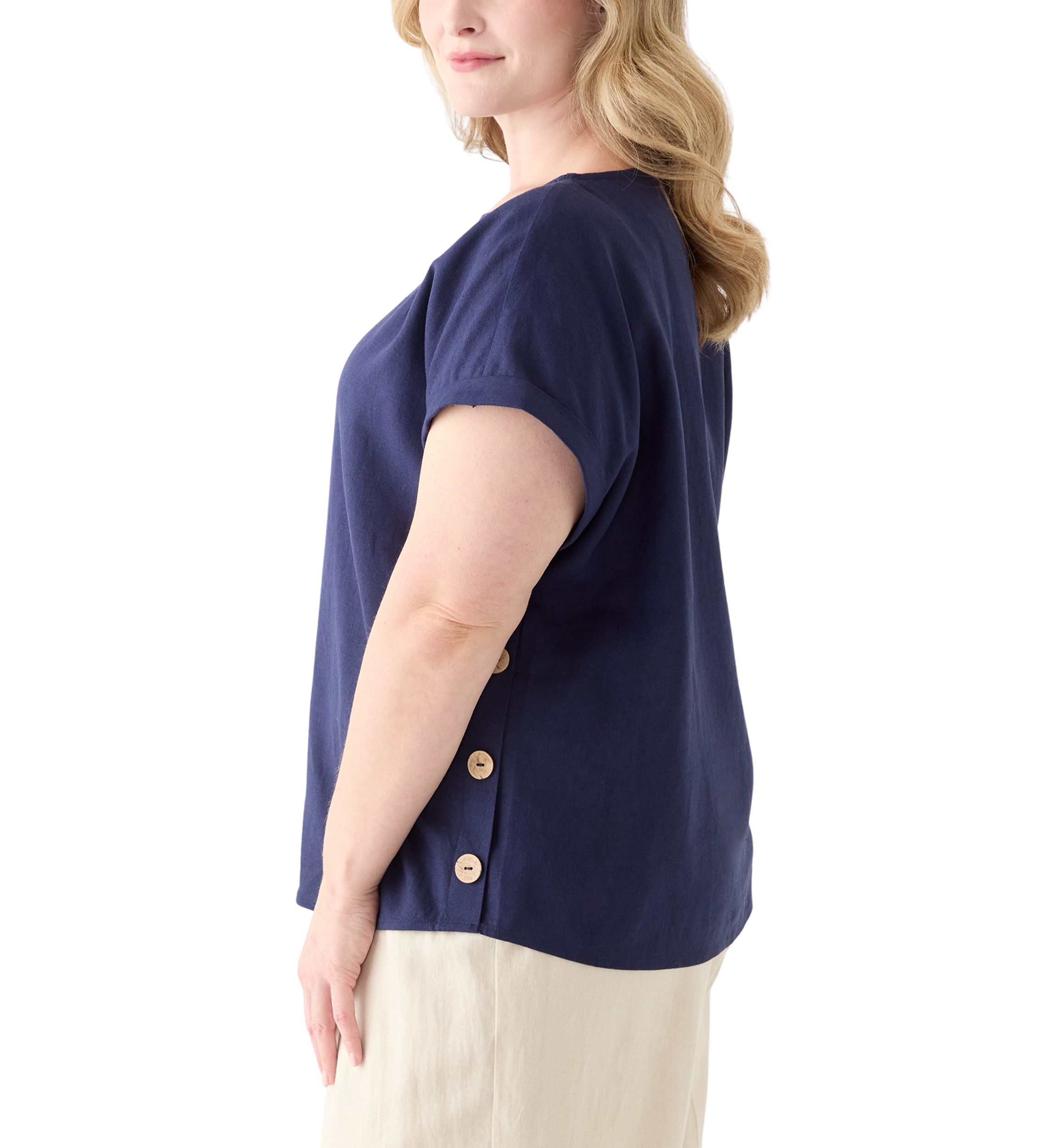 Plus Size Short Sleeve Button Detail Blouse 