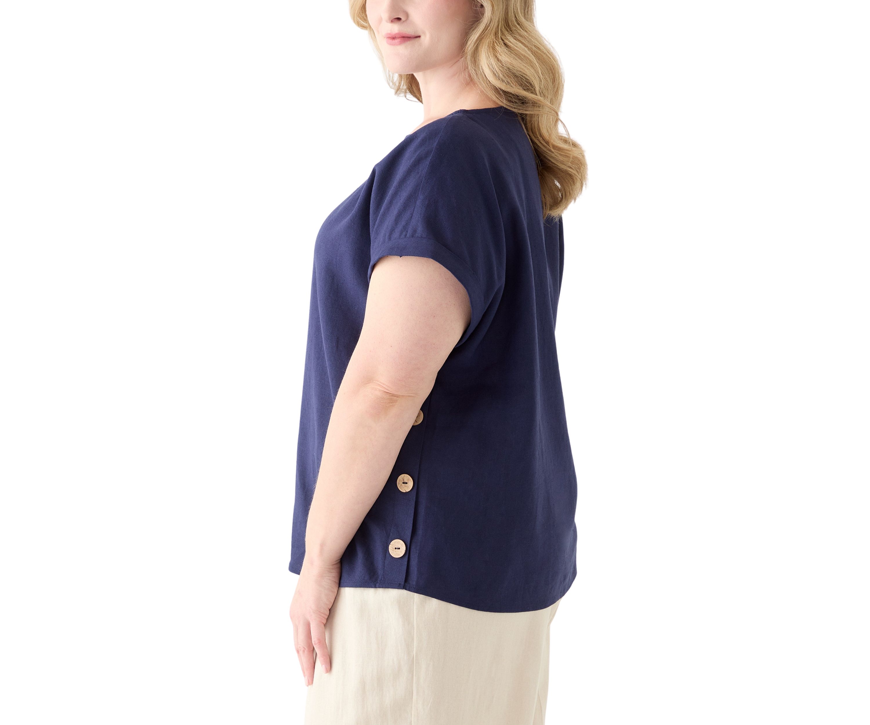 Plus Size Short Sleeve Button Detail Blouse 