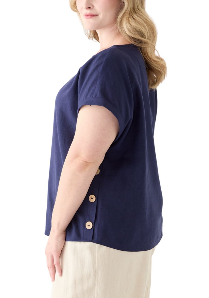 Plus Size Short Sleeve Button Detail Blouse 