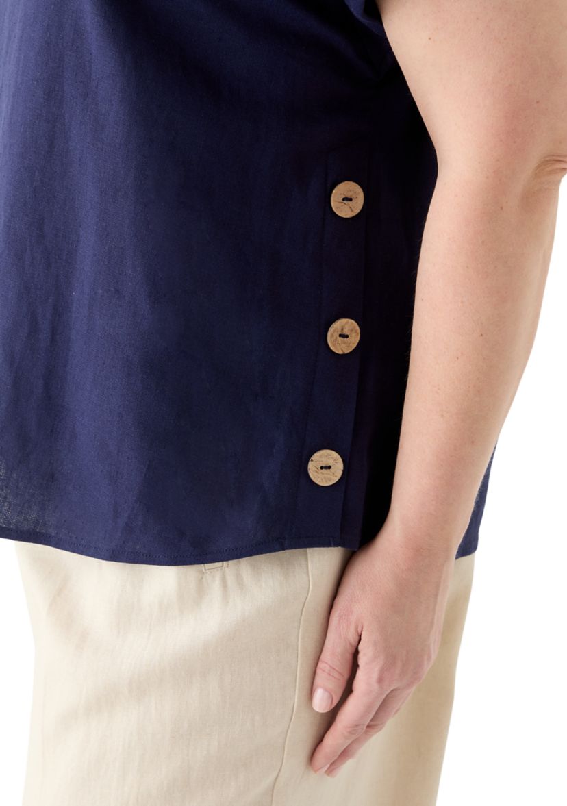 Plus Size Short Sleeve Button Detail Blouse 