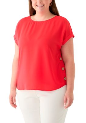 JONES NEW YORK Women's Plus Size Short Sleeve Button Detail Blouse, 2X