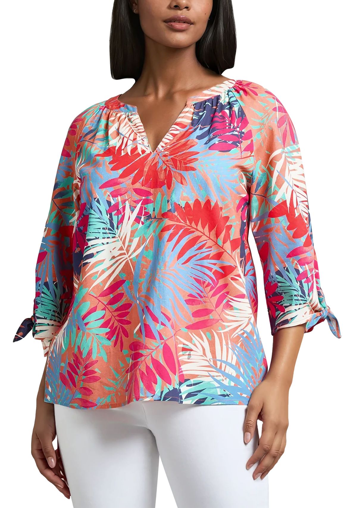 Womens Tie Sleeve Printed Blouse