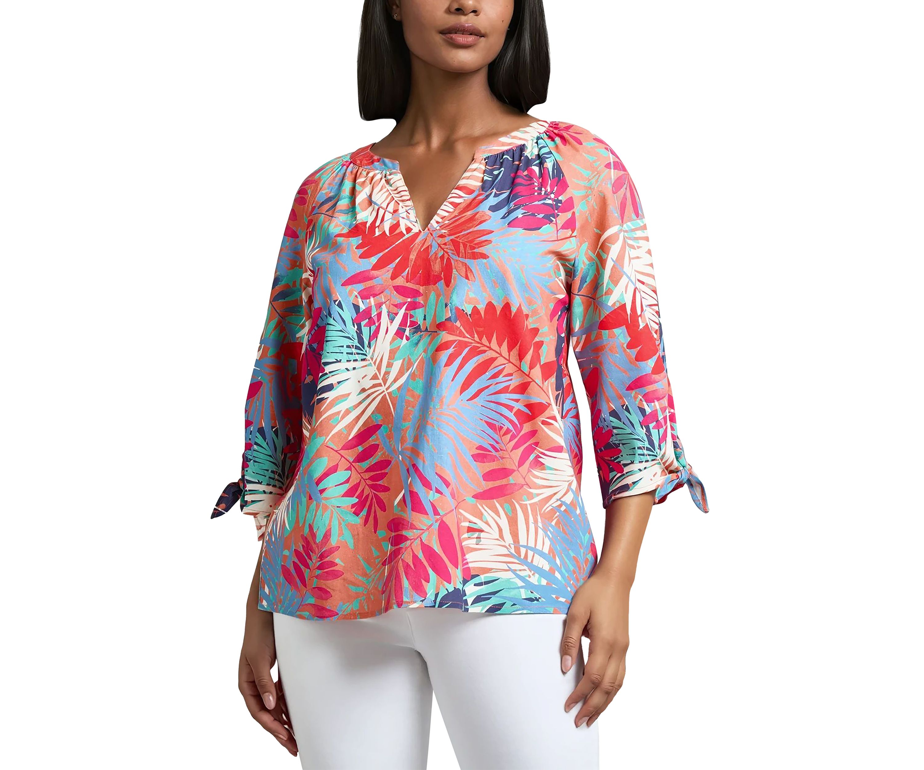 Womens Tie Sleeve Printed Blouse