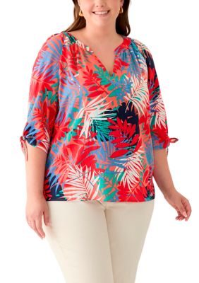 JONES NEW YORK Women's Plus Size Elbow Sleeve Raglan Blouse