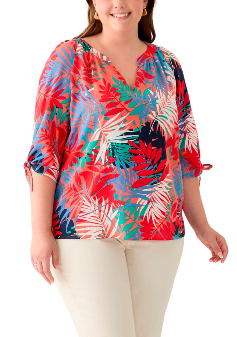 Plus Size Elbow Sleeve Raglan Blouse 
