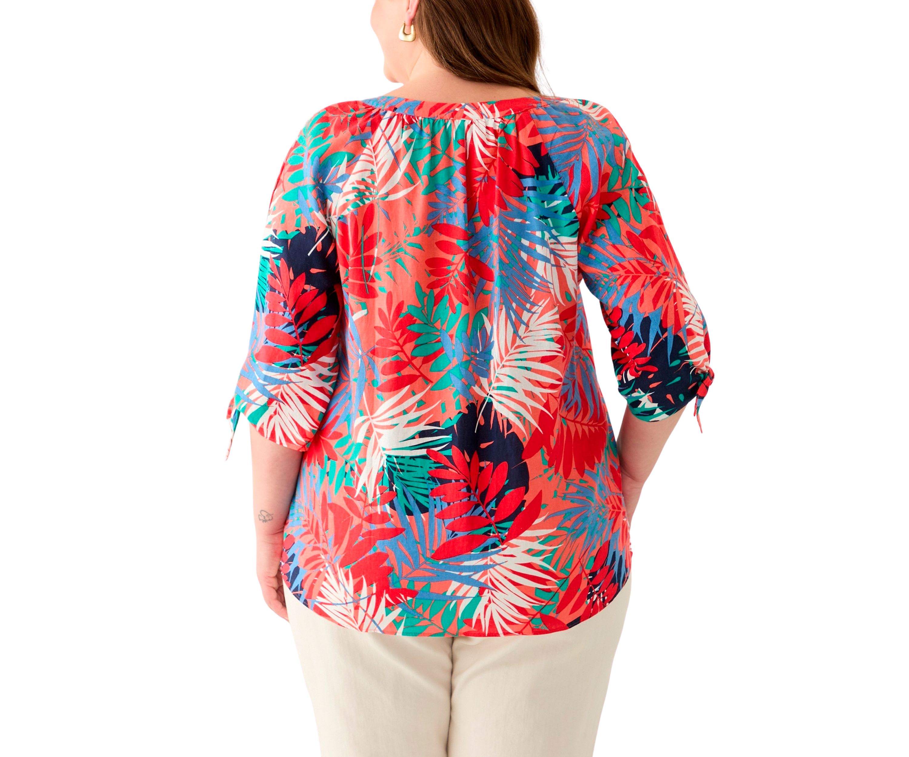 Plus Size Elbow Sleeve Raglan Blouse 