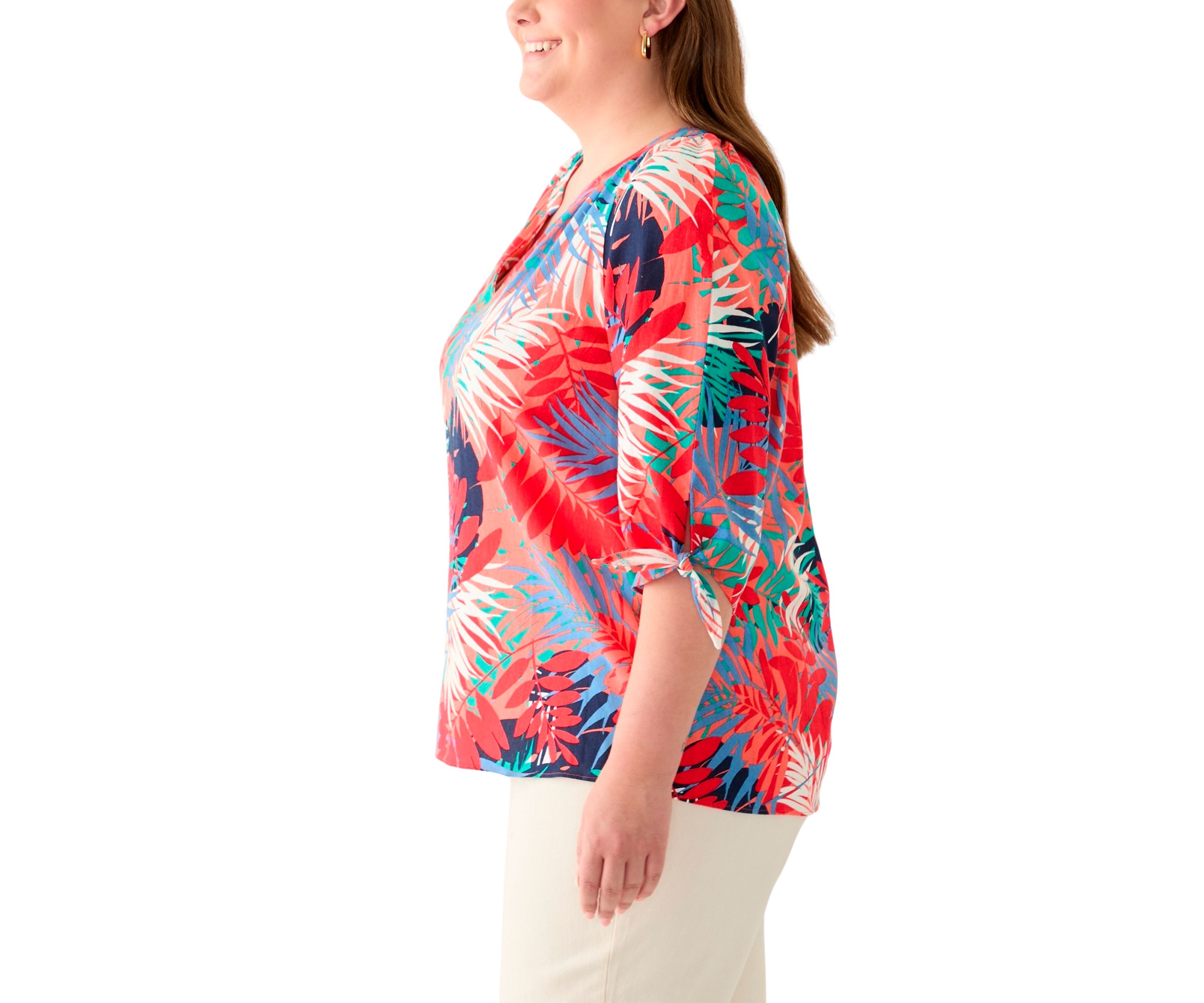 Plus Size Elbow Sleeve Raglan Blouse 