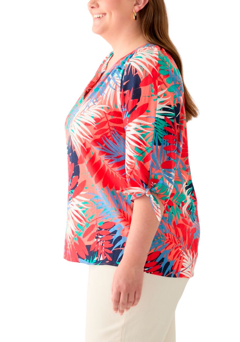 Plus Size Elbow Sleeve Raglan Blouse 