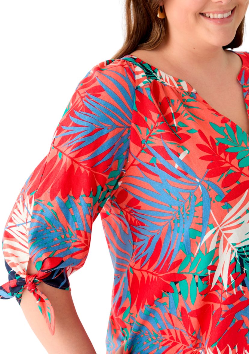 Plus Size Elbow Sleeve Raglan Blouse 