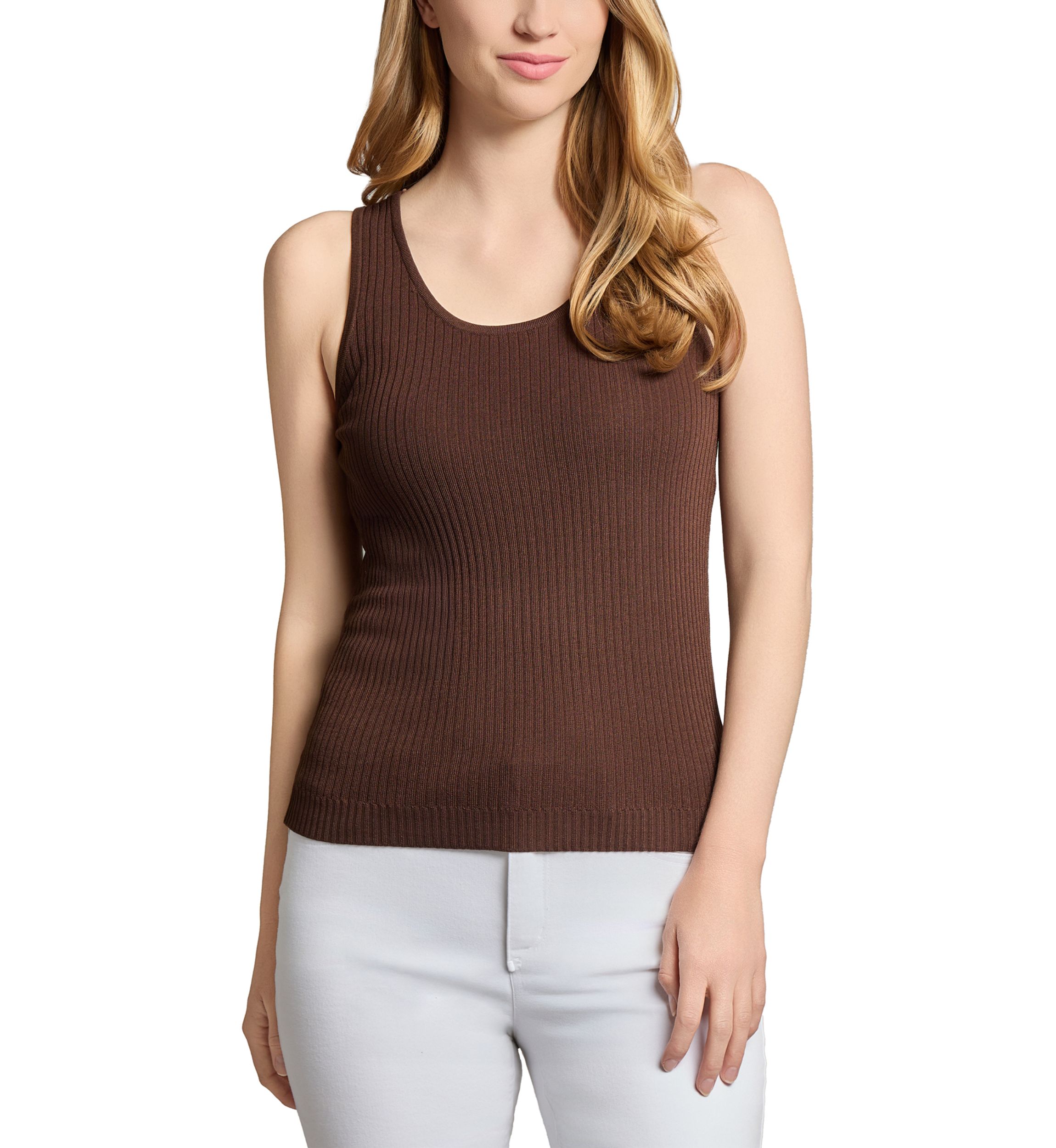 Womens Scoop Neck Ribbed Knit Tank Top