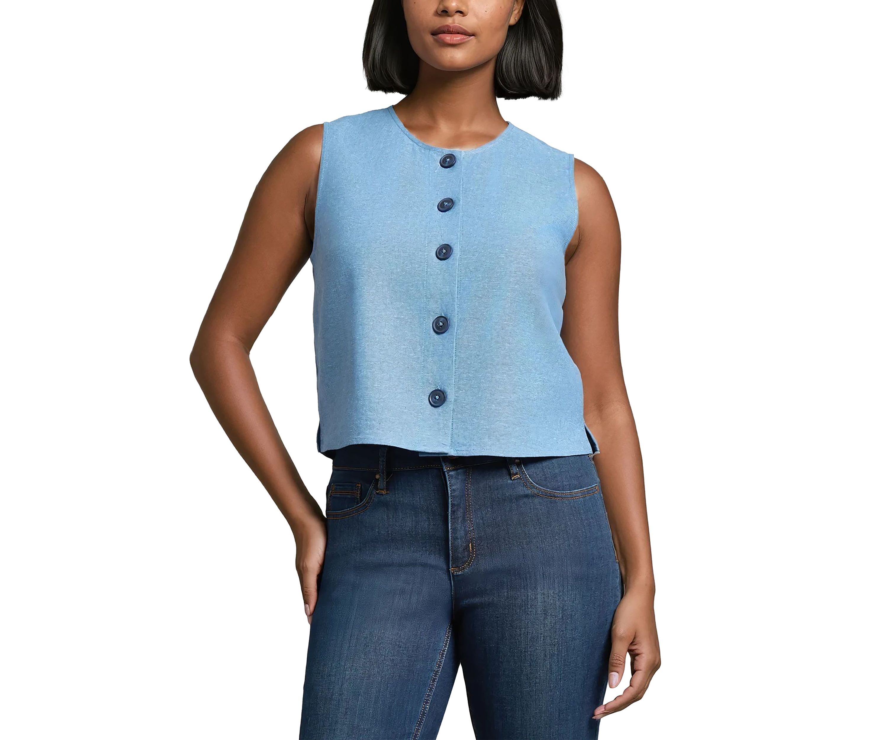 Womens Sleeveless Button Front Blouse