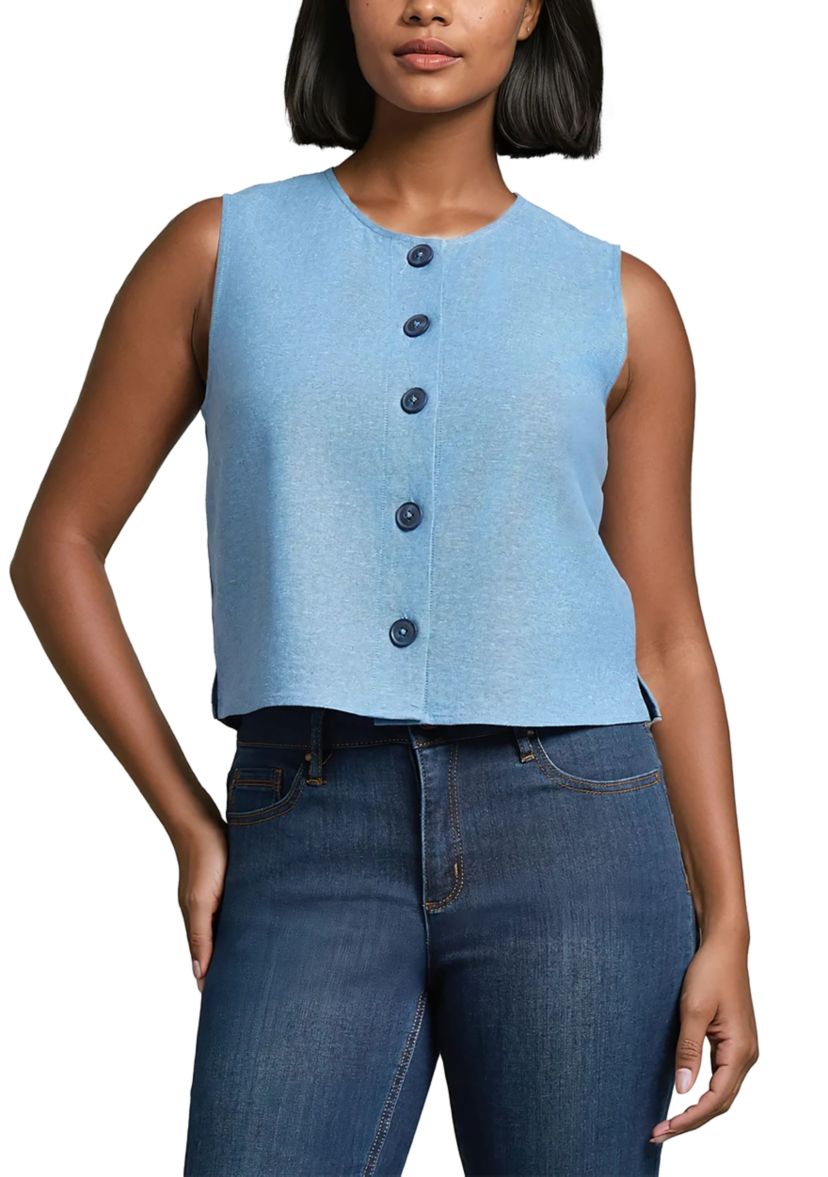 Womens Sleeveless Button Front Blouse